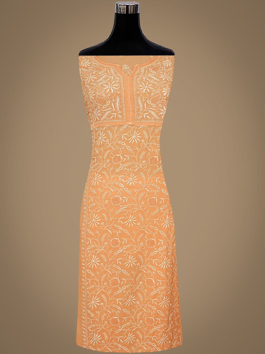 Ada Hand Embroidered Light Bronze Brown Viscose Georgette Lucknowi Chikankari Semi-stitched Anarkali Kurta Dupatta Set 01A510638