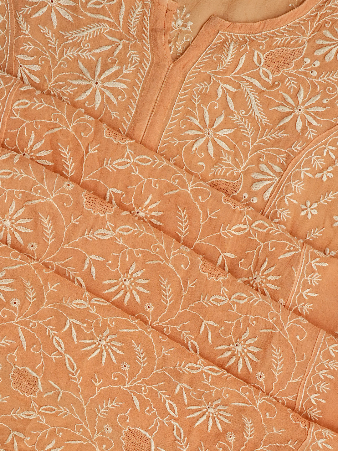 Ada Hand Embroidered Light Bronze Brown Viscose Georgette Lucknowi Chikankari Semi-stitched Anarkali Kurta Dupatta Set 01A510638