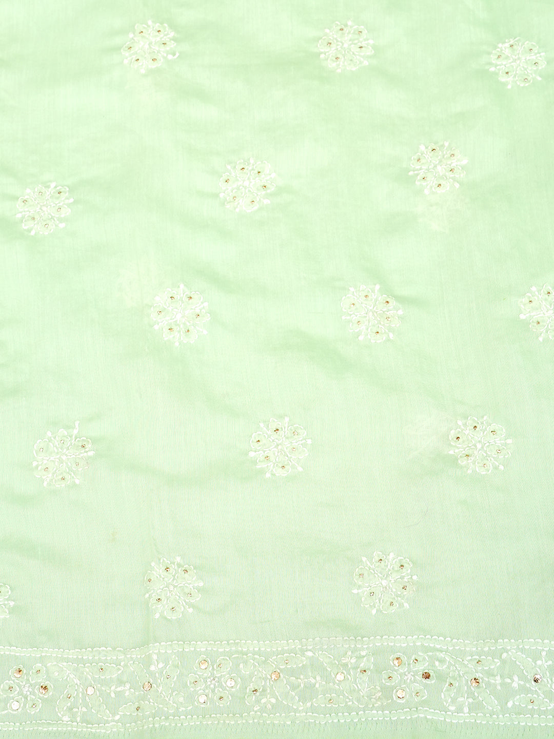 Ada Hand Embroidered Light Green Chanderi Lucknowi Chikankari Unstitched Kurta Dupatta Set With Muqaish/Mukaish Work 01A995040