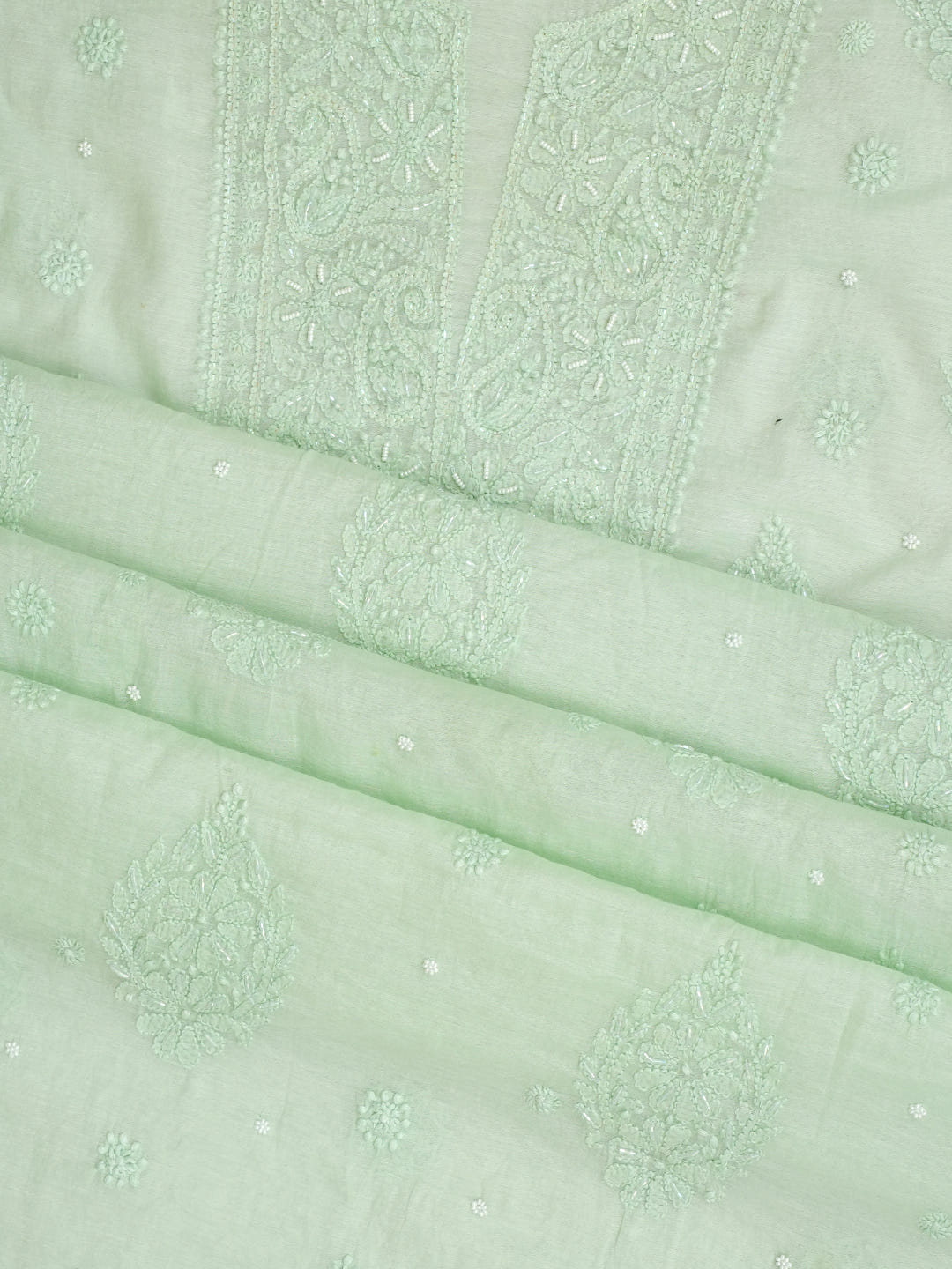 Ada Hand Embroidered Light Green Chanderi Lucknowi Chikankari Unstitched Suit Piece With Cutdana Work 01A1025744_3