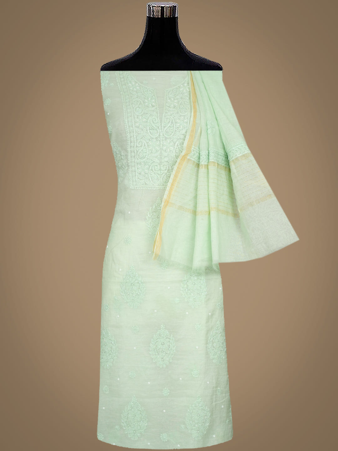 Ada Hand Embroidered Light Green Chanderi Lucknowi Chikankari Unstitched Suit Piece With Cutdana Work 01A1025744_7