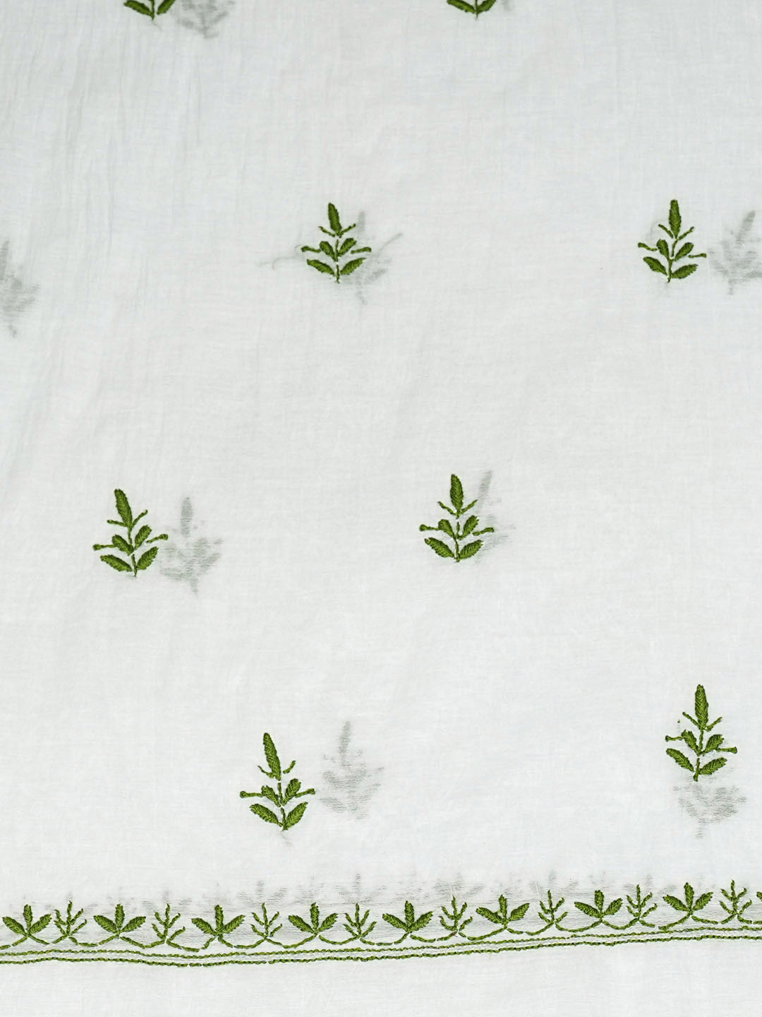 Ada Hand Embroidered Light Green Chanderi Unstitched Lucknowi Chikankari Kurta Dupatta Set 01A948045