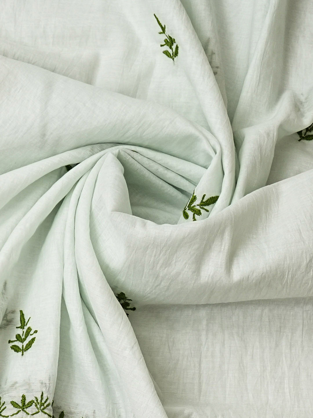 Ada Hand Embroidered Light Green Chanderi Unstitched Lucknowi Chikankari Kurta Dupatta Set 01A948045