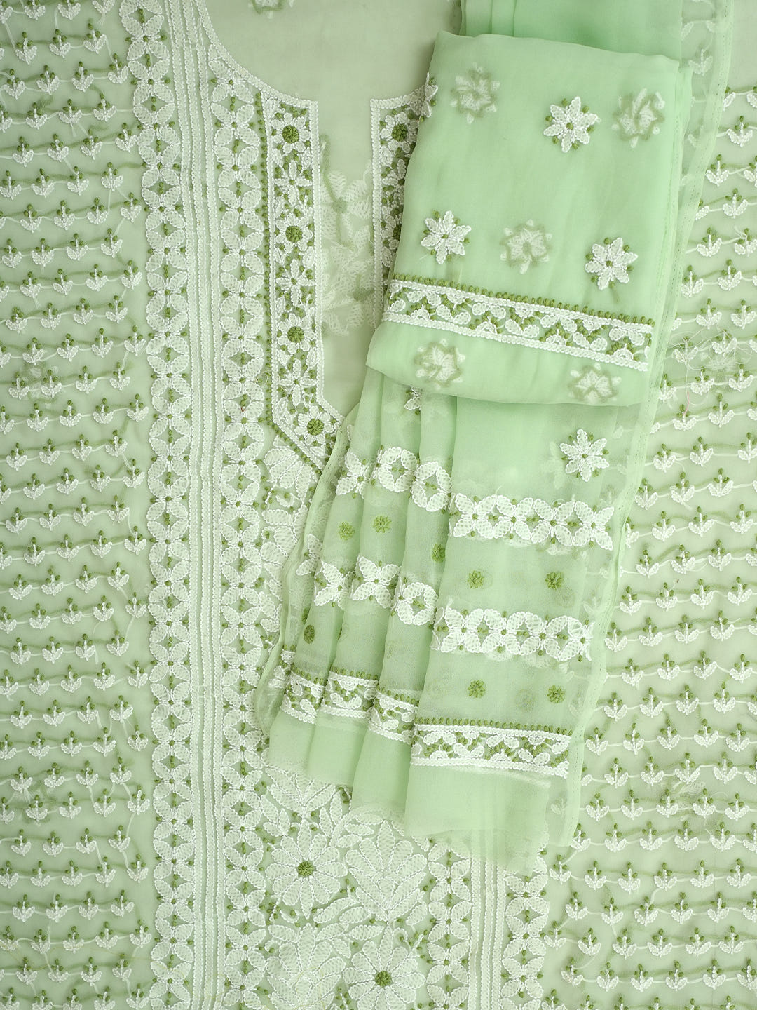 Ada Hand Embroidered Light Green Georgette Lucknowi Chikankari Unstitched Suit Piece 01A977931_2