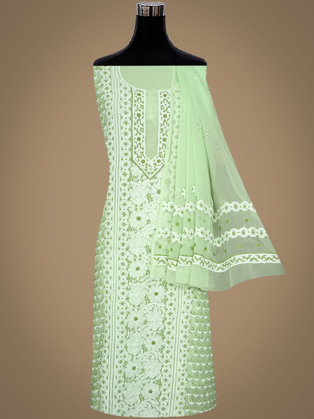 Ada Hand Embroidered Light Green Georgette Lucknowi Chikankari Unstitched Suit Piece 01A977931_8