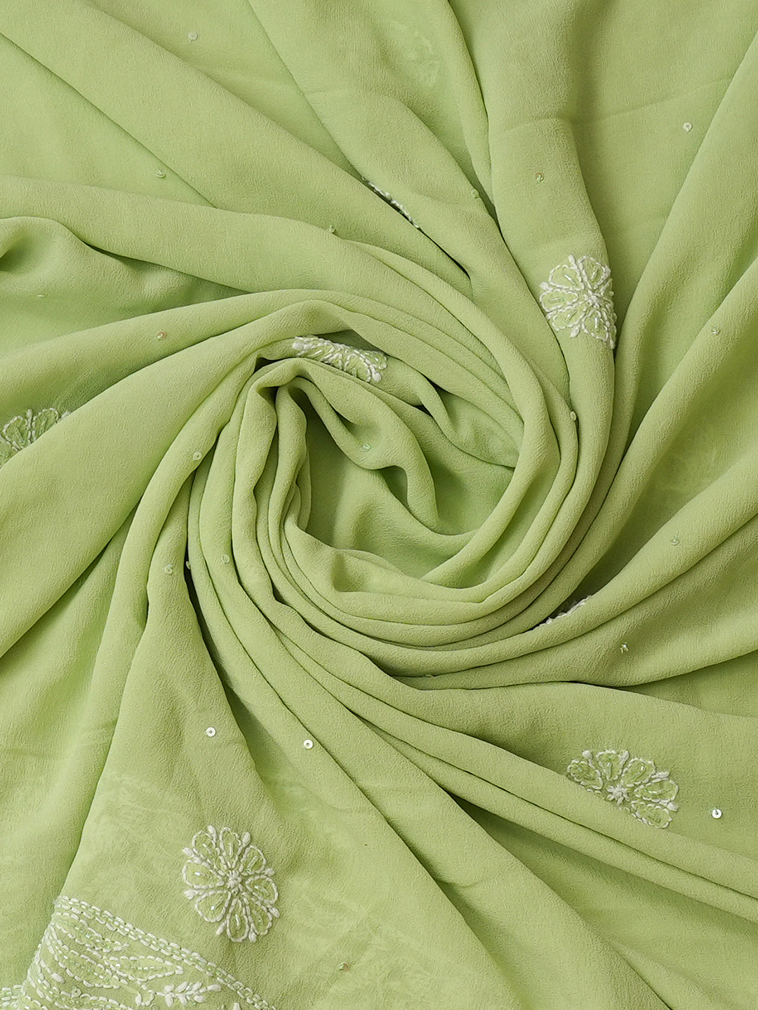 Ada Hand Embroidered Light Green Pure Georgette Lucknowi Chikankari Unstitched Kurta Dupatta Set With Zari Work 01A977807