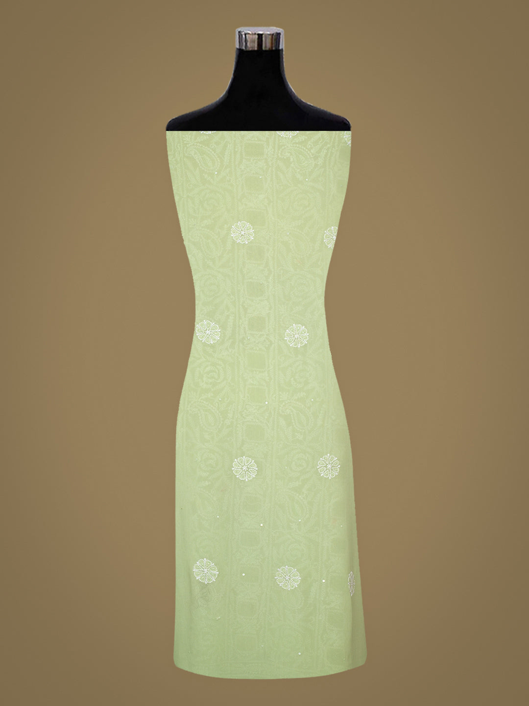 Ada Hand Embroidered Light Green Pure Georgette Lucknowi Chikankari Unstitched Kurta Dupatta Set With Zari Work 01A977807