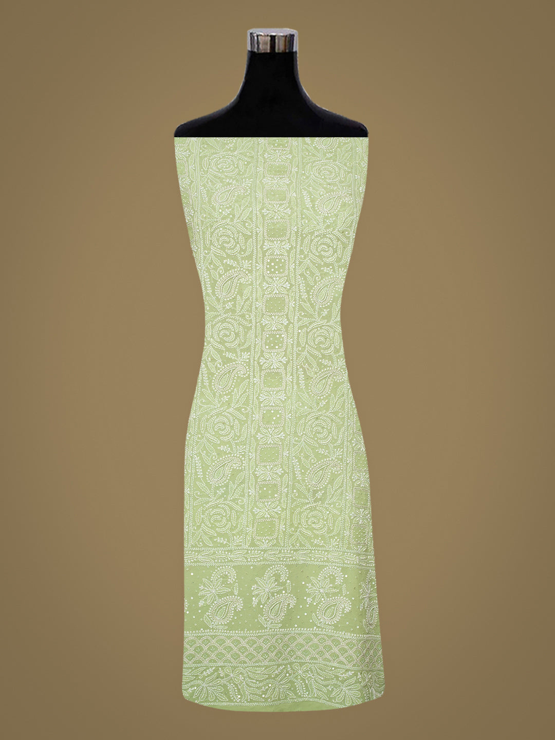 Ada Hand Embroidered Light Green Pure Georgette Lucknowi Chikankari Unstitched Kurta Dupatta Set With Zari Work 01A977807