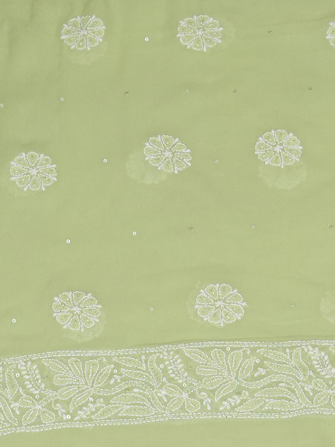 Ada Hand Embroidered Light Green Pure Georgette Lucknowi Chikankari Unstitched Kurta Dupatta Set With Zari Work 01A977807