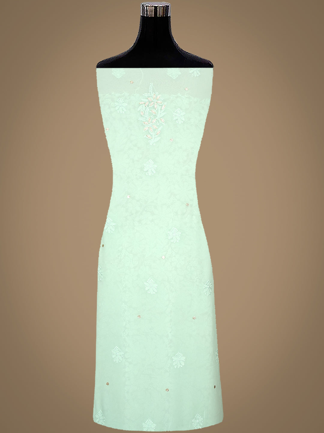 Ada Hand Embroidered Light Green Viscose Georgette Lucknowi Chikankari Unstitched Kurta Dupatta Set With Gotta Patti Work 01A984149