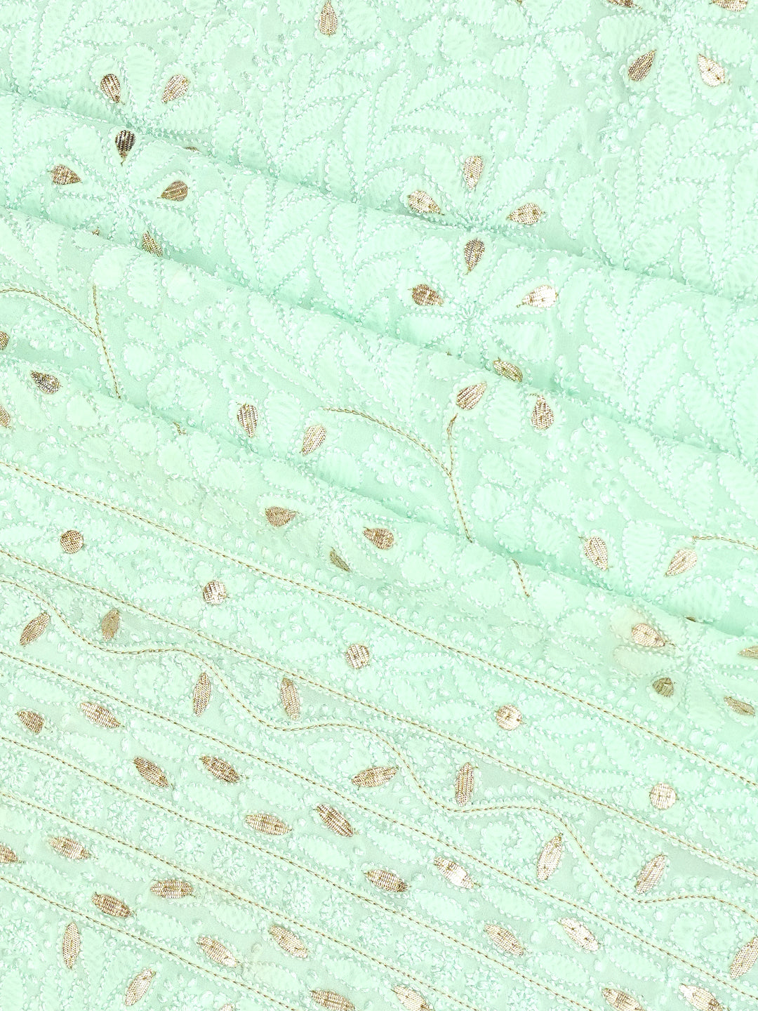 Ada Hand Embroidered Light Green Viscose Georgette Lucknowi Chikankari Unstitched Kurta Dupatta Set With Gotta Patti Work 01A984149