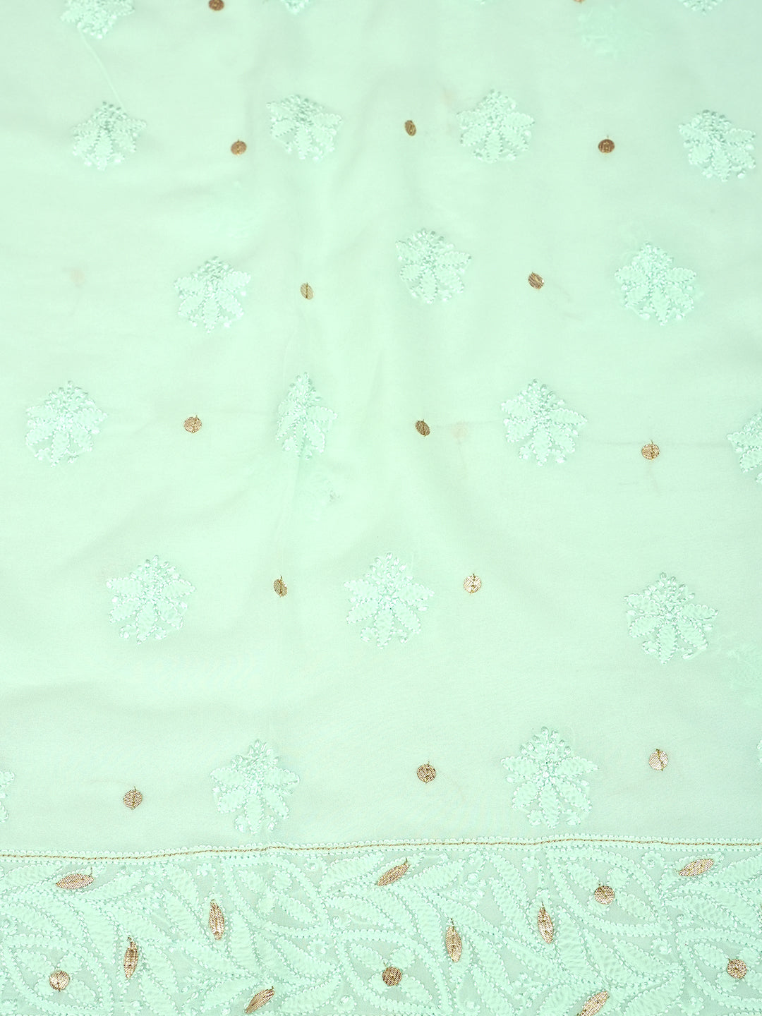 Ada Hand Embroidered Light Green Viscose Georgette Lucknowi Chikankari Unstitched Kurta Dupatta Set With Gotta Patti Work 01A984149