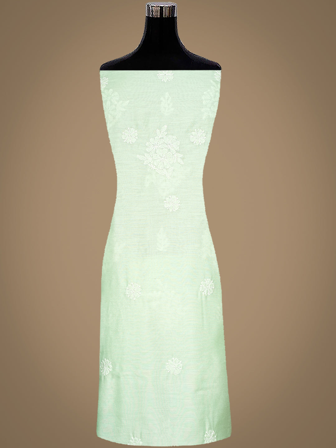 Ada Hand Embroidered Light Green chanderi Lucknowi Chikankari Unstitched Kurta Dupatta Set With Cutdana Work 01A995198