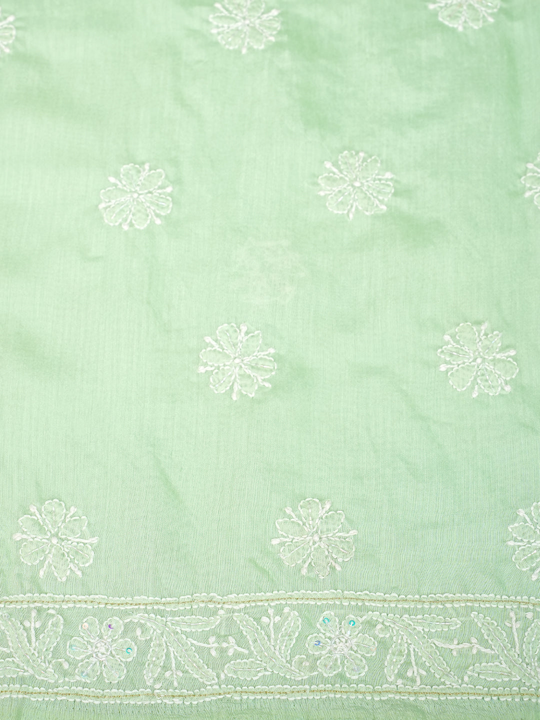Ada Hand Embroidered Light Green chanderi Lucknowi Chikankari Unstitched Kurta Dupatta Set With Cutdana Work 01A995198