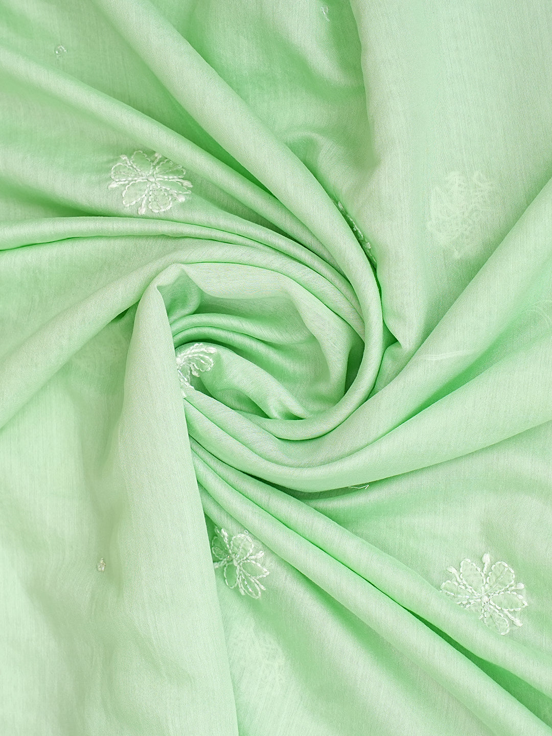 Ada Hand Embroidered Light Green chanderi Lucknowi Chikankari Unstitched Kurta Dupatta Set With Cutdana Work 01A995198