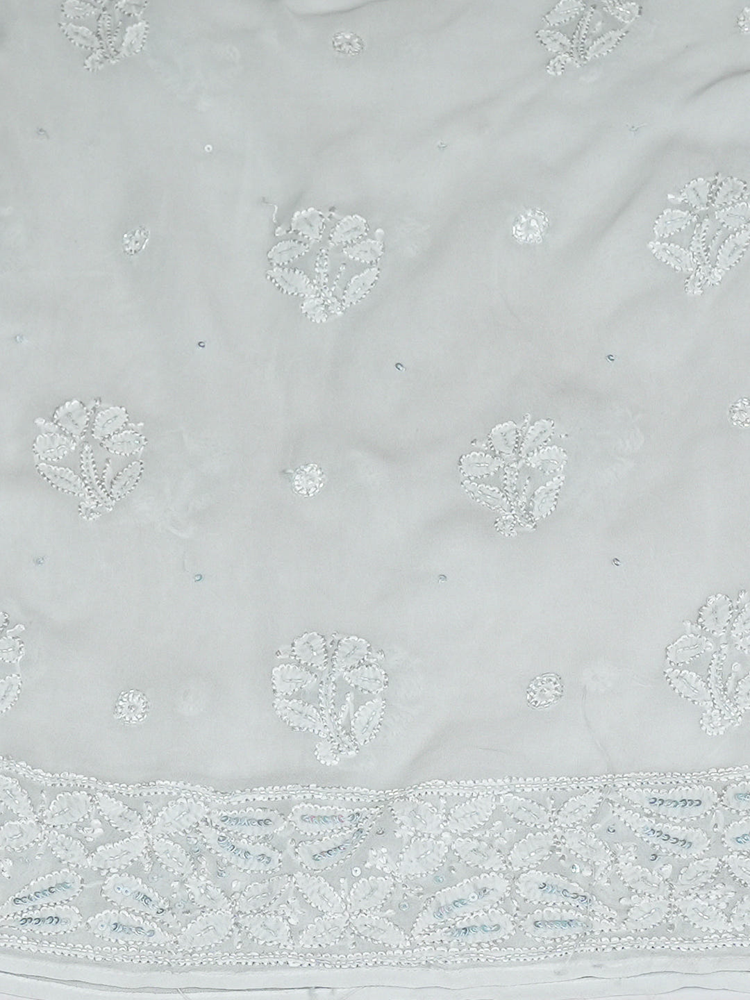 Ada Hand Embroidered Light Grey Viscose Georgette Lucknowi Chikankari Semi-Stitched Anarkali Kurta Dupatta Set With Cutdana Work 01A979384