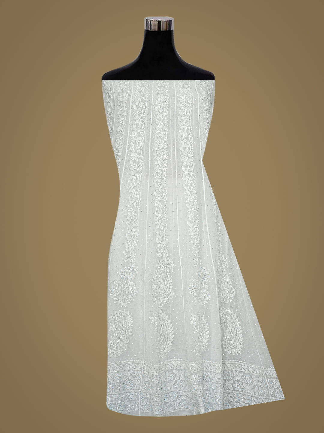 Ada Hand Embroidered Light Grey Viscose Georgette Lucknowi Chikankari Semi-Stitched Anarkali Kurta Dupatta Set With Cutdana Work 01A979384