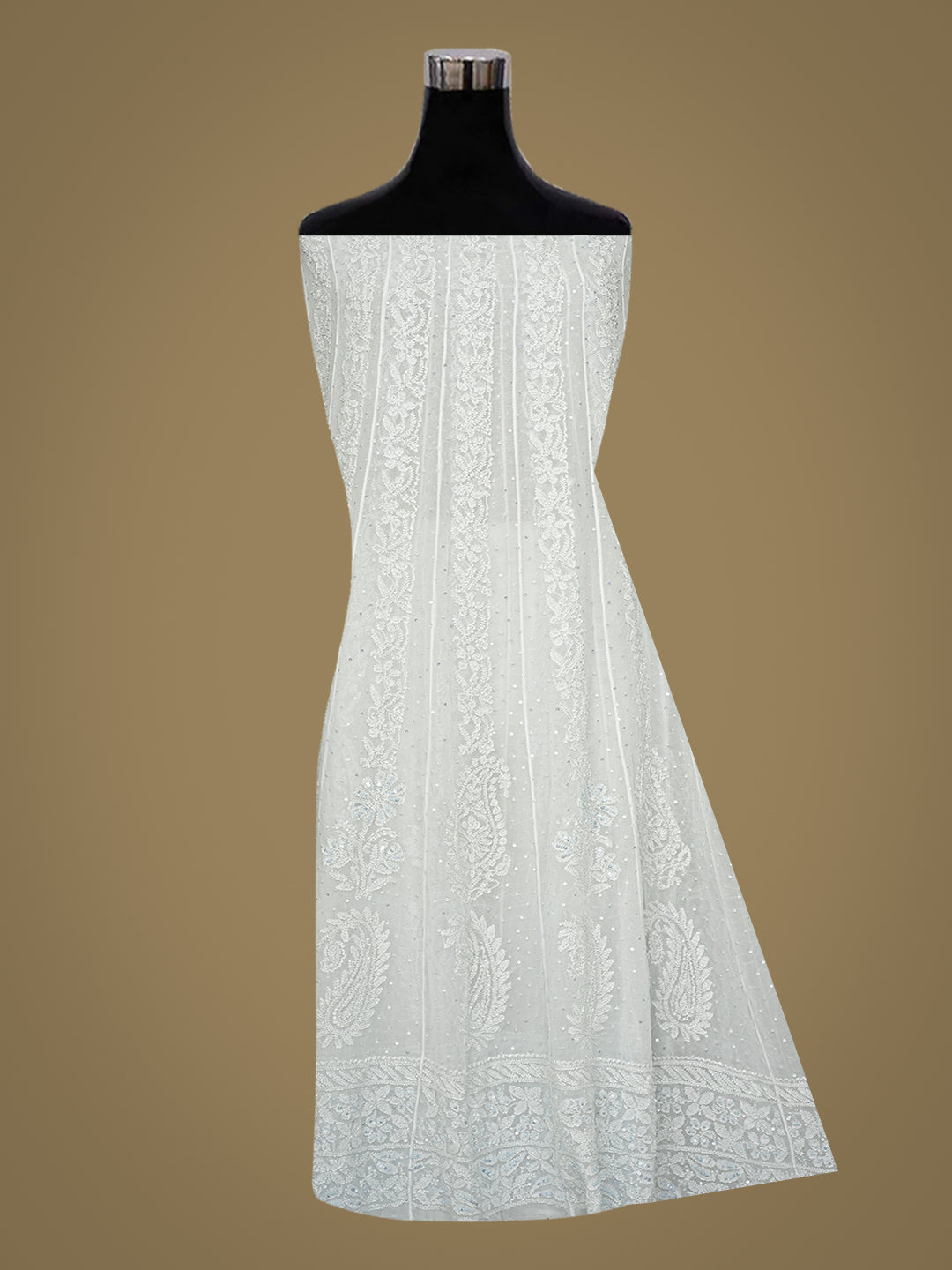 Ada Hand Embroidered Light Grey Viscose Georgette Lucknowi Chikankari Semi-Stitched Anarkali Kurta Dupatta Set With Cutdana Work 01A979384