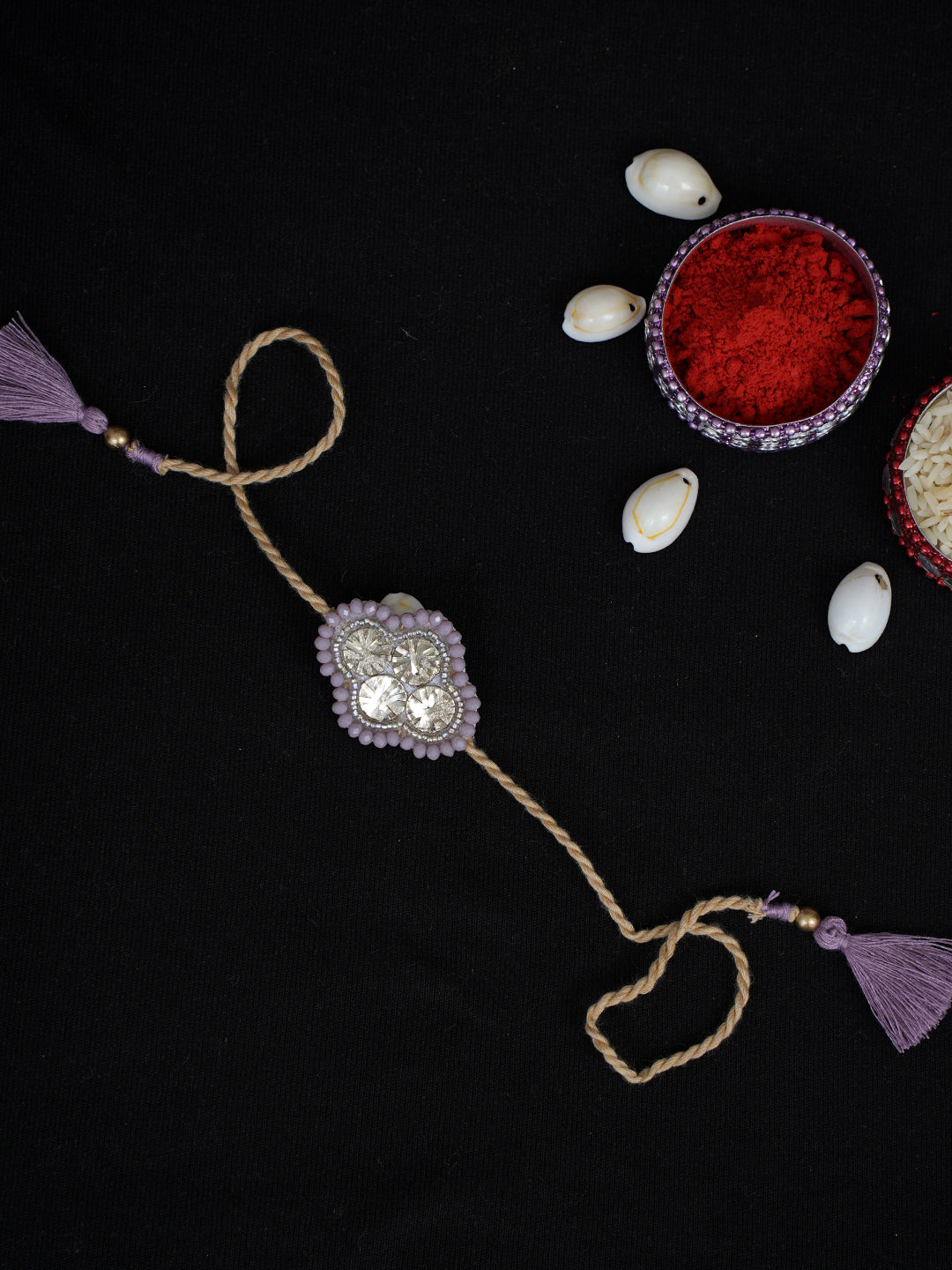 Ada Hand Embroidered Light Lavender Raksha Sutra Rakhi with Pearl Work 01A840326