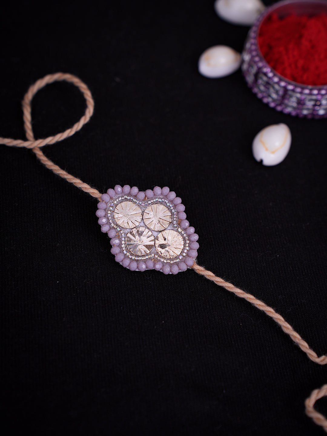 Ada Hand Embroidered Light Lavender Raksha Sutra Rakhi with Pearl Work 01A840326