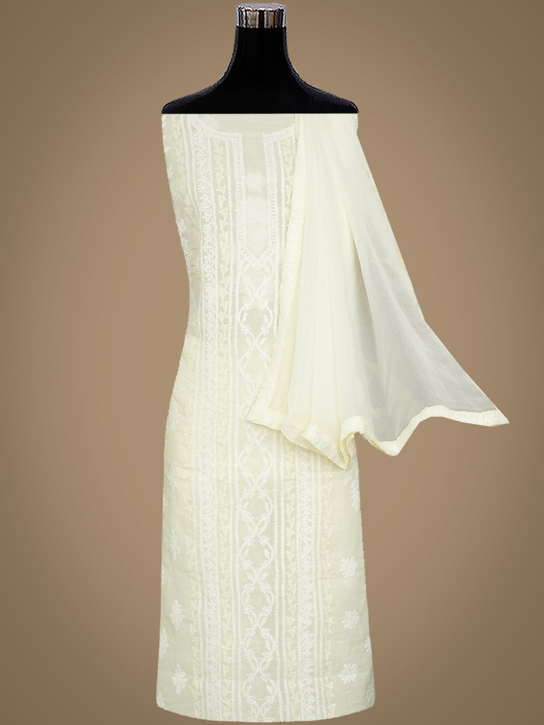 Hand Embroidered Light Lemon Cotton Chikankari Suit for Women