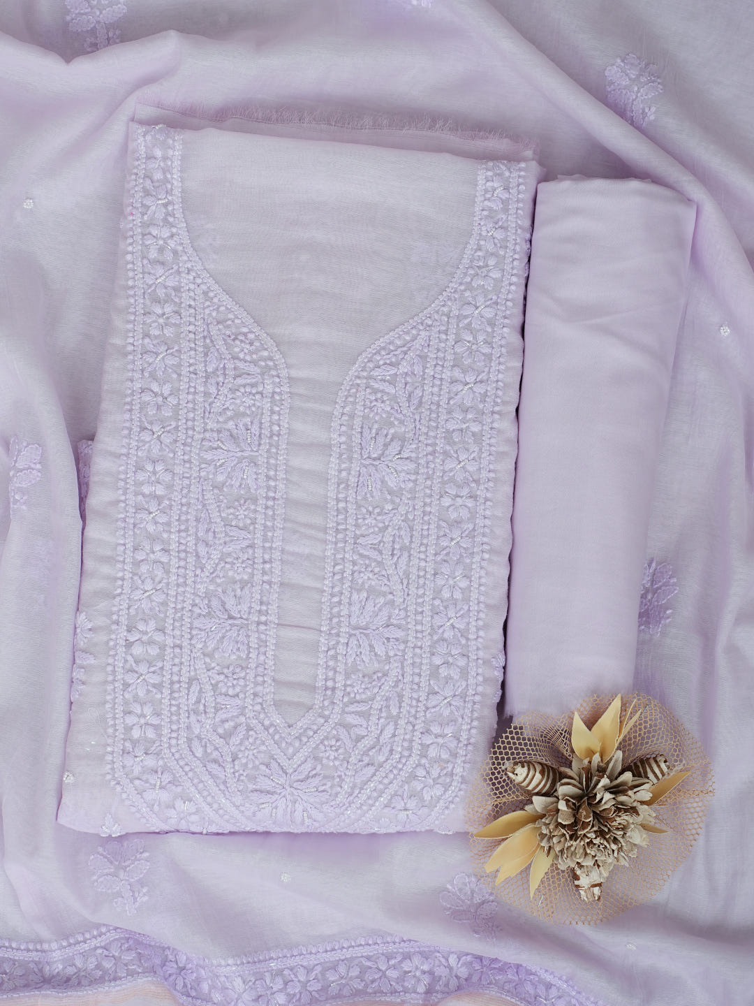 Ada Hand Embroidered Light Mauve Chanderi Lucknowi Chikankari Unstitched Suit Piece With Pearl Work 01A1025694_1