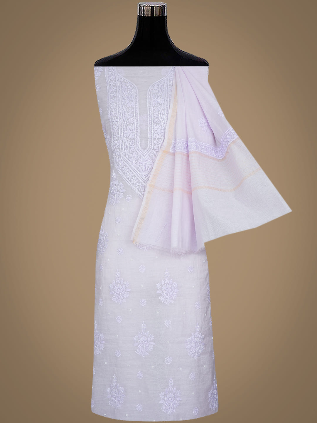 Ada Hand Embroidered Light Mauve Chanderi Lucknowi Chikankari Unstitched Suit Piece With Pearl Work 01A1025694_8