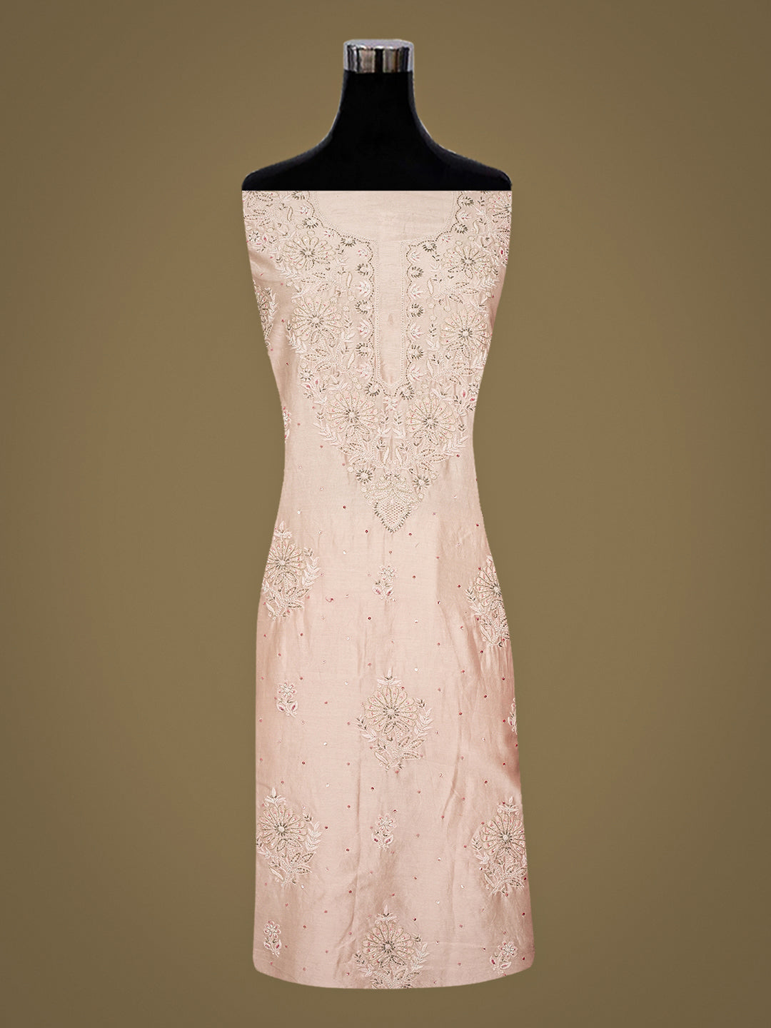 Ada Hand Embroidered Light Pink Chanderi Lucknowi Chikankari Unstitched Kurta Dupatta Set With Cutdana Work 01A805655