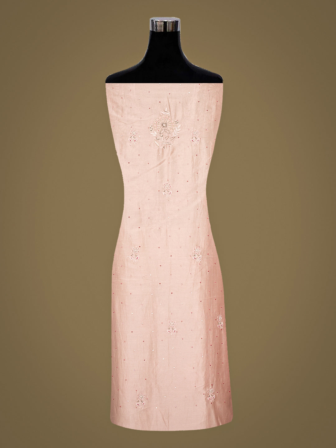 Ada Hand Embroidered Light Pink Chanderi Lucknowi Chikankari Unstitched Kurta Dupatta Set With Cutdana Work 01A805655