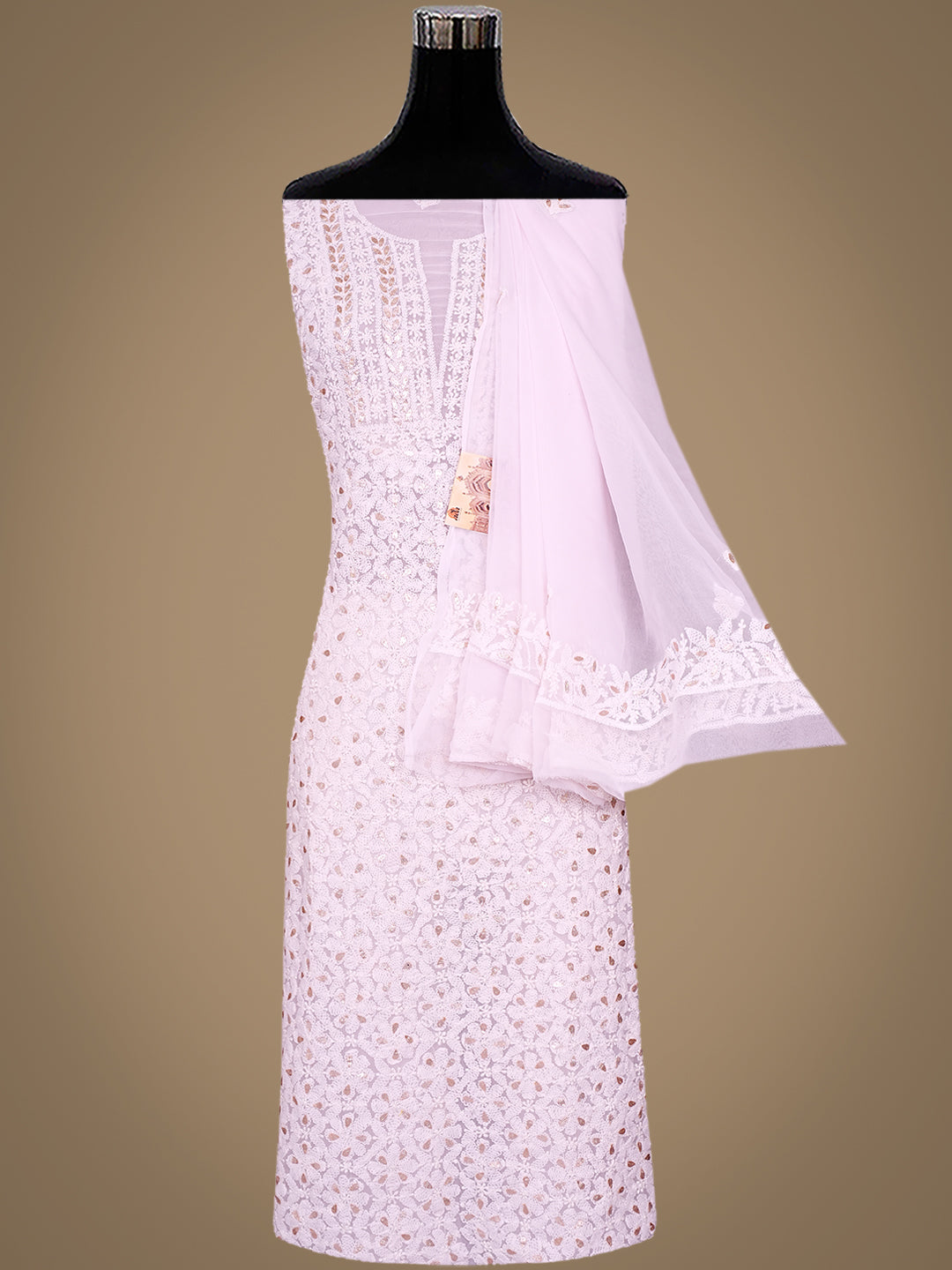 Ada Hand Embroidered Light Pink Georgette Lucknowi Chikankari Unstitched Suit Piece With Gota Patti Work 01A998364