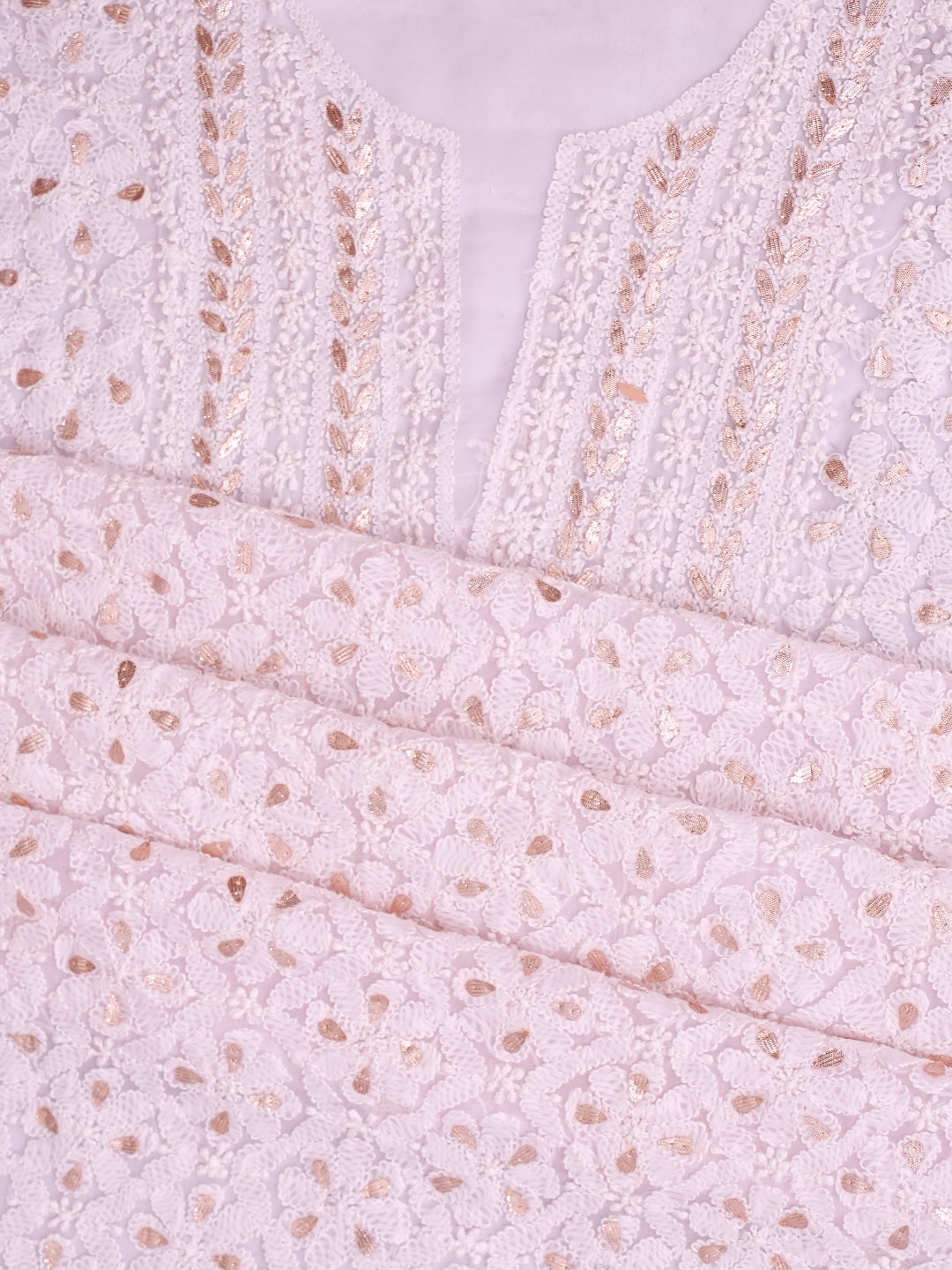 Ada Hand Embroidered Light Pink Georgette Lucknowi Chikankari Unstitched Suit Piece With Gota Patti Work 01A998364