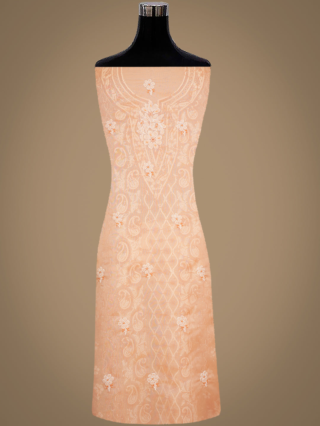 Ada Hand Embroidered Light Salmon Organza Lucknowi Chikankari Unstitched Kurta Dupatta Set With Cutdana Work 01A1003625