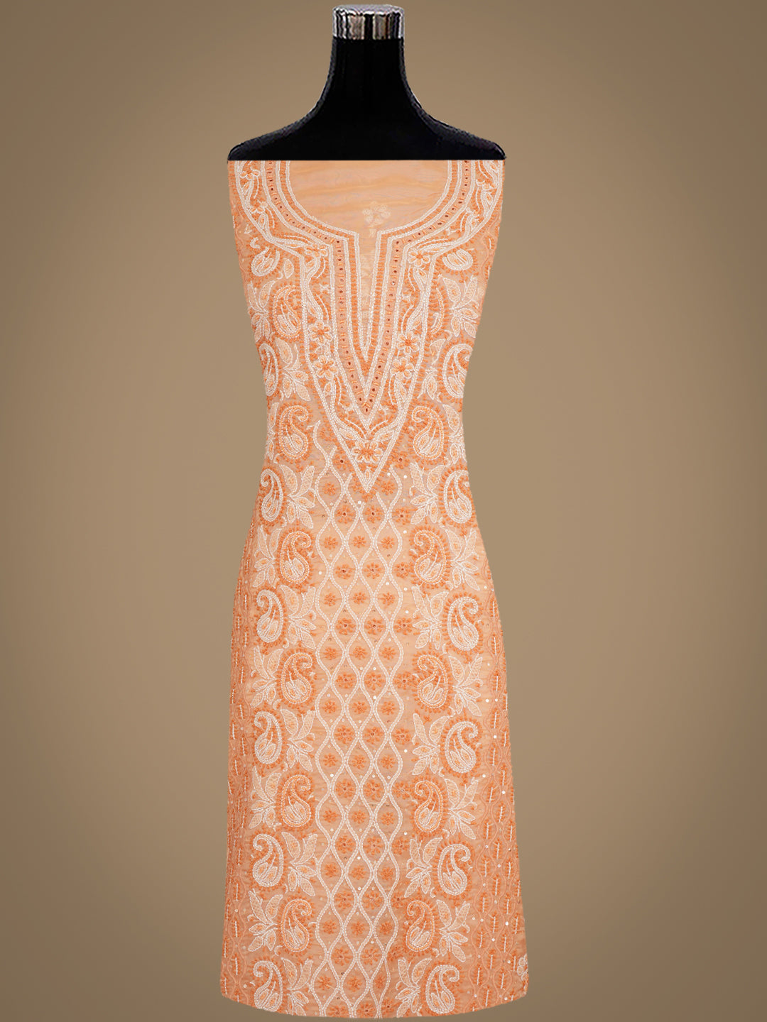 Ada Hand Embroidered Light Salmon Organza Lucknowi Chikankari Unstitched Kurta Dupatta Set With Cutdana Work 01A1003625