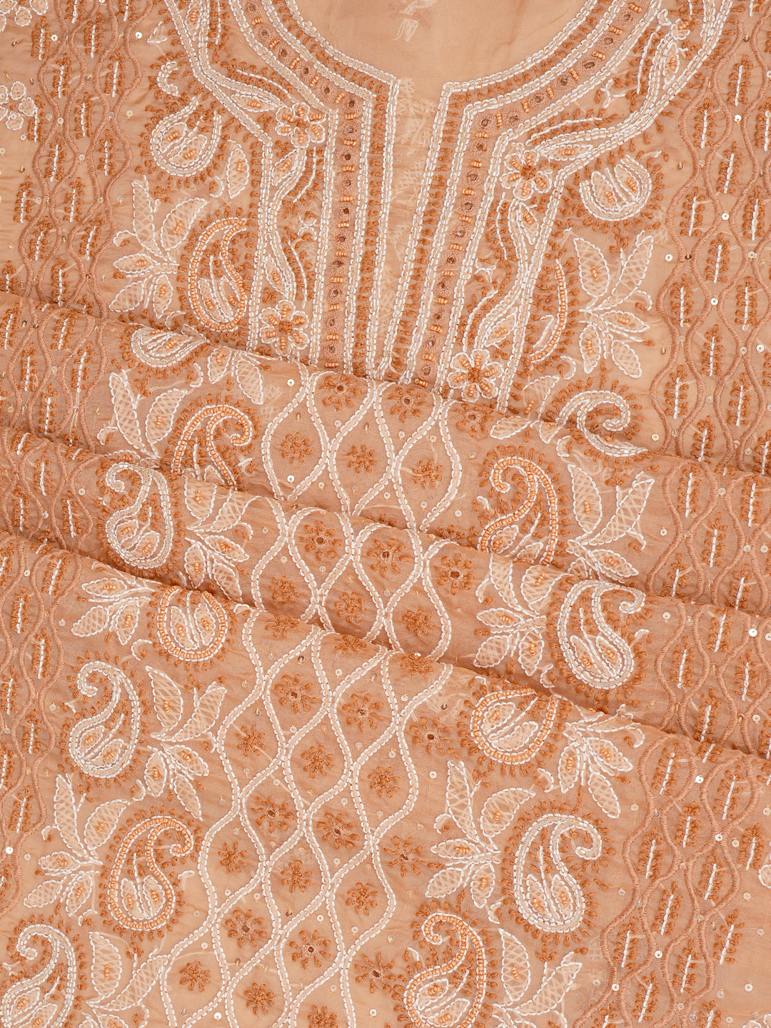 Ada Hand Embroidered Light Salmon Organza Lucknowi Chikankari Unstitched Kurta Dupatta Set With Cutdana Work 01A1003625