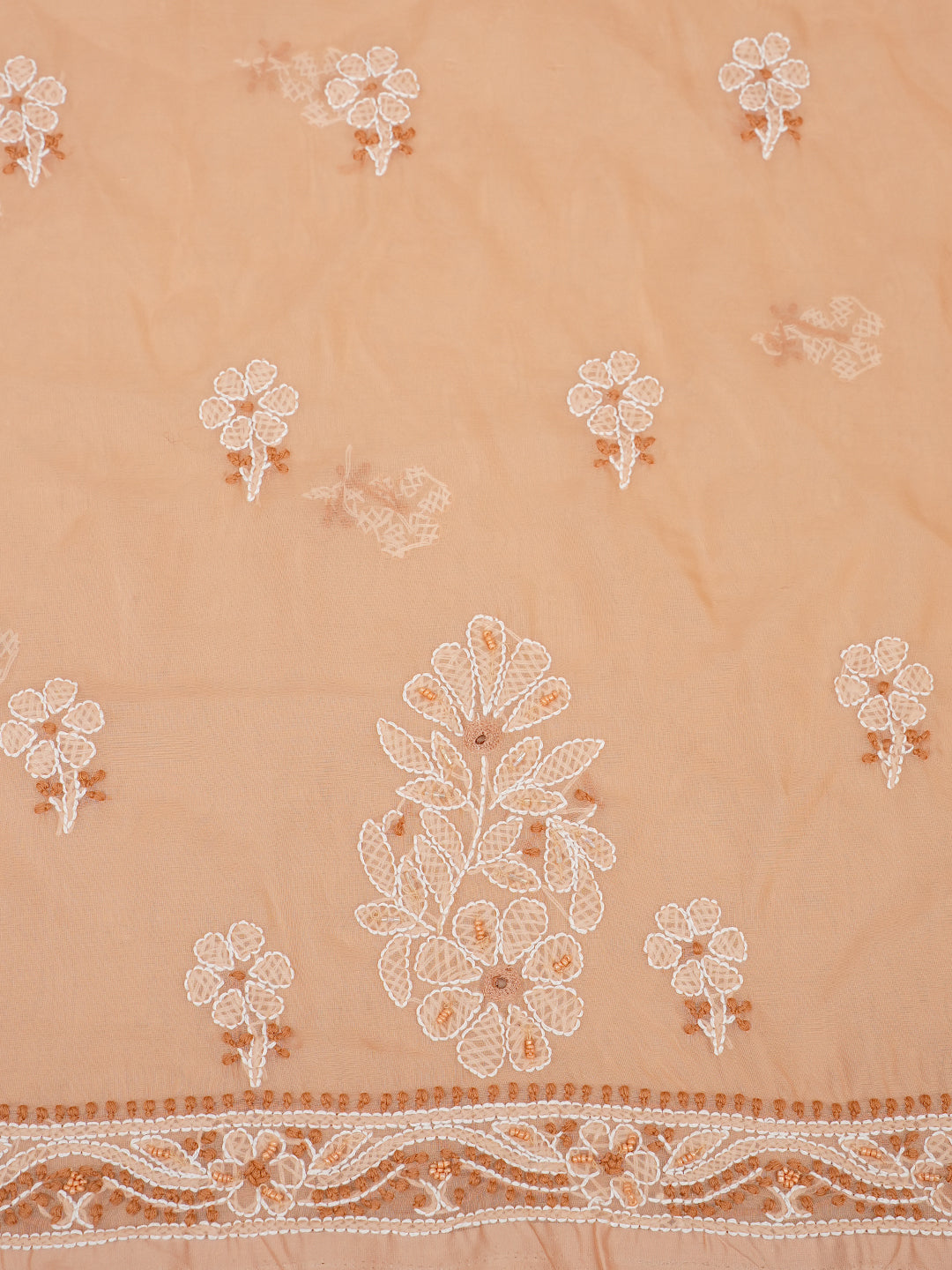 Ada Hand Embroidered Light Salmon Organza Lucknowi Chikankari Unstitched Kurta Dupatta Set With Cutdana Work 01A1003625