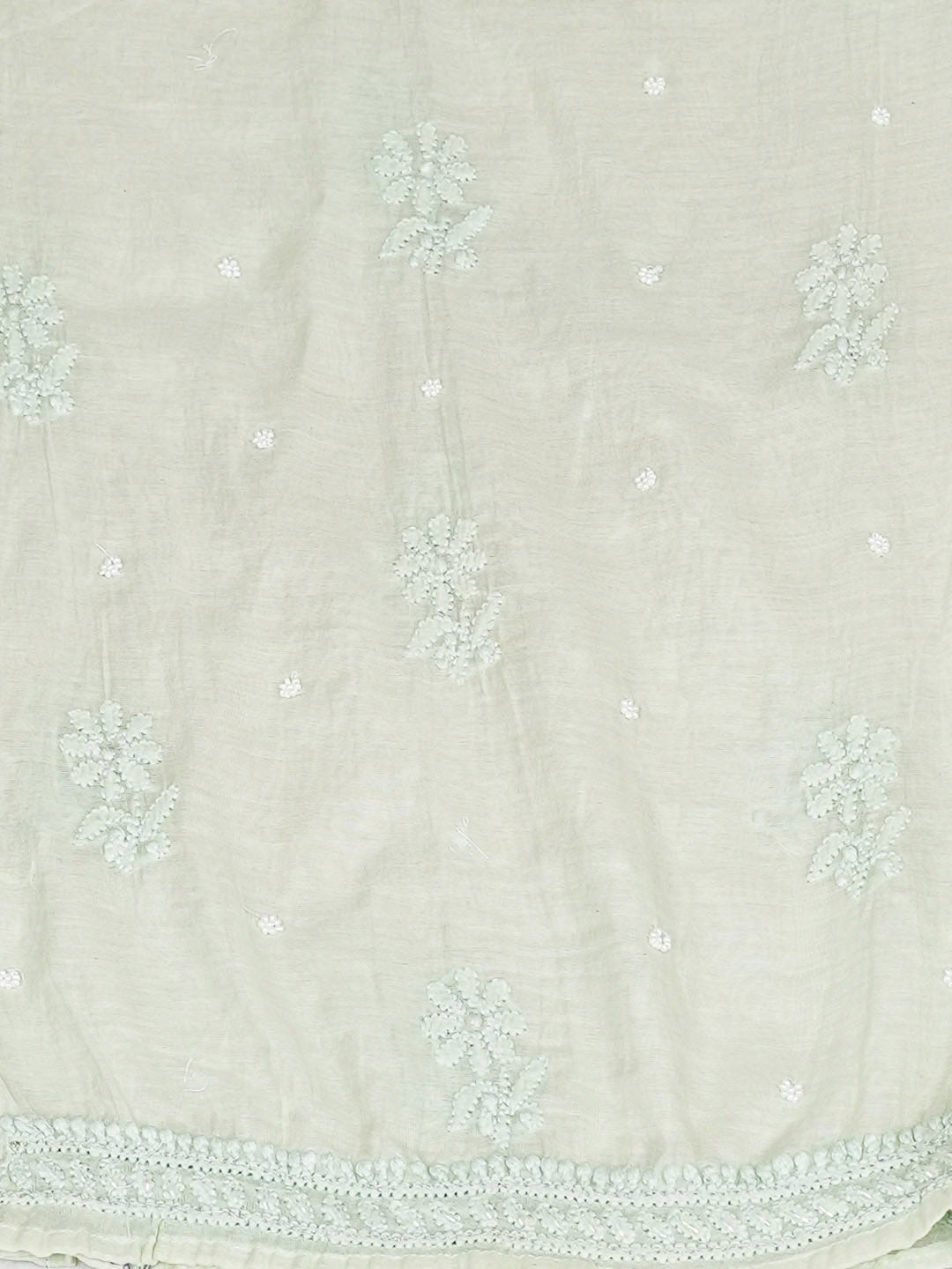 Ada Hand Embroidered Lime Green Chanderi Lucknowi Chikankari Semi-Stitched Anarkali Dupatta Set With Pearl, Zari & Sequinned Work 01A890302