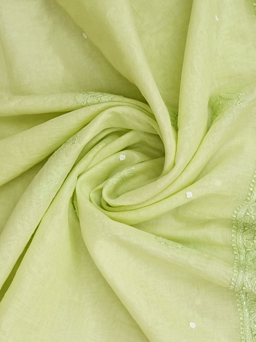 Ada Hand Embroidered Lime Green Chanderi Lucknowi Chikankari Semi Stitched A-Line Kurta Dupatta Set with Pearl Work 01A980187