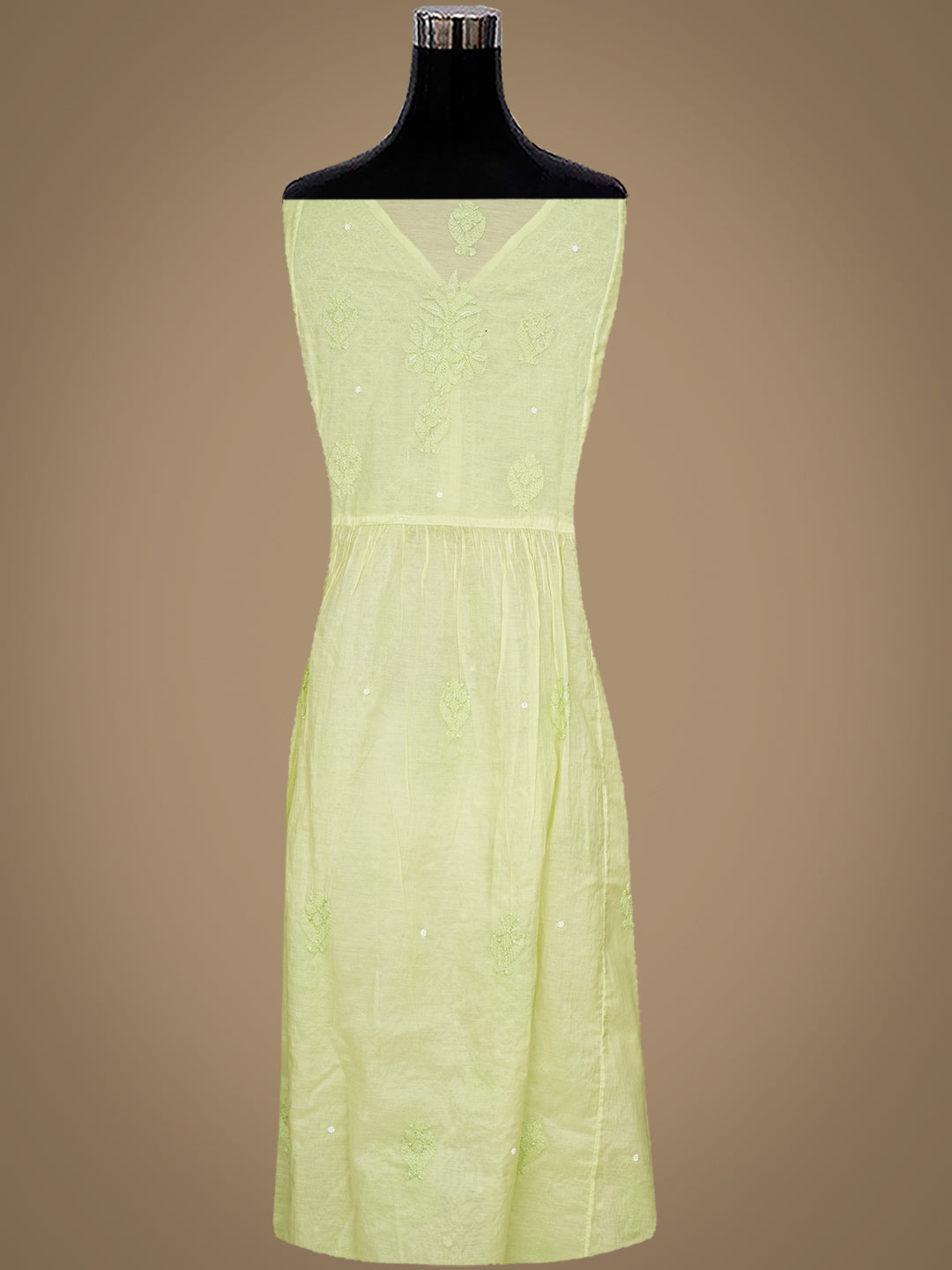 Ada Hand Embroidered Lime Green Chanderi Lucknowi Chikankari Semi Stitched A-Line Kurta Dupatta Set with Pearl Work 01A980187