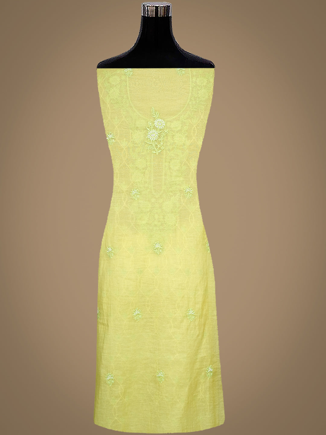 Ada Hand Embroidered Lime Green Chanderi Lucknowi Chikankari Unstitched Suit Piece With Pearl Work 01A997893