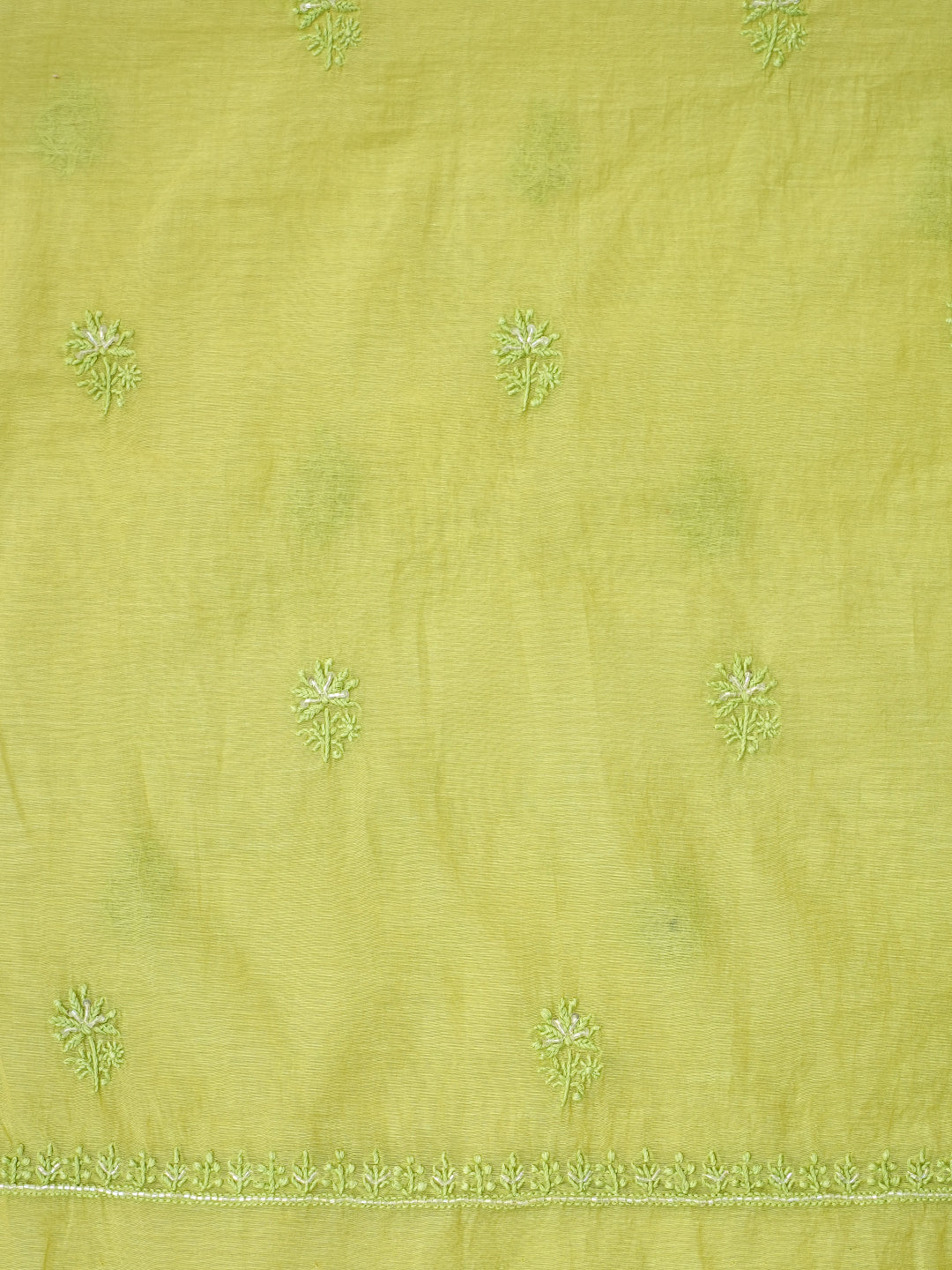 Ada Hand Embroidered Lime Green Chanderi Lucknowi Chikankari Unstitched Suit Piece With Pearl Work 01A997893
