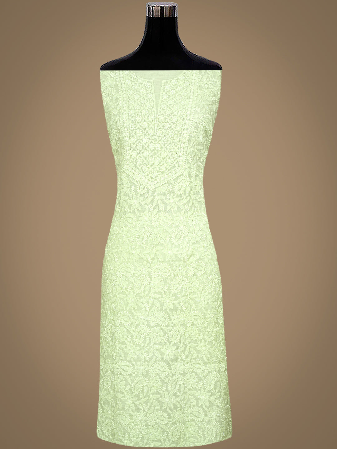Ada Hand Embroidered Lime Green Chanderi Lucknowi Chikankari Unstitched Suite Set With Cutdana Work 01A1010818