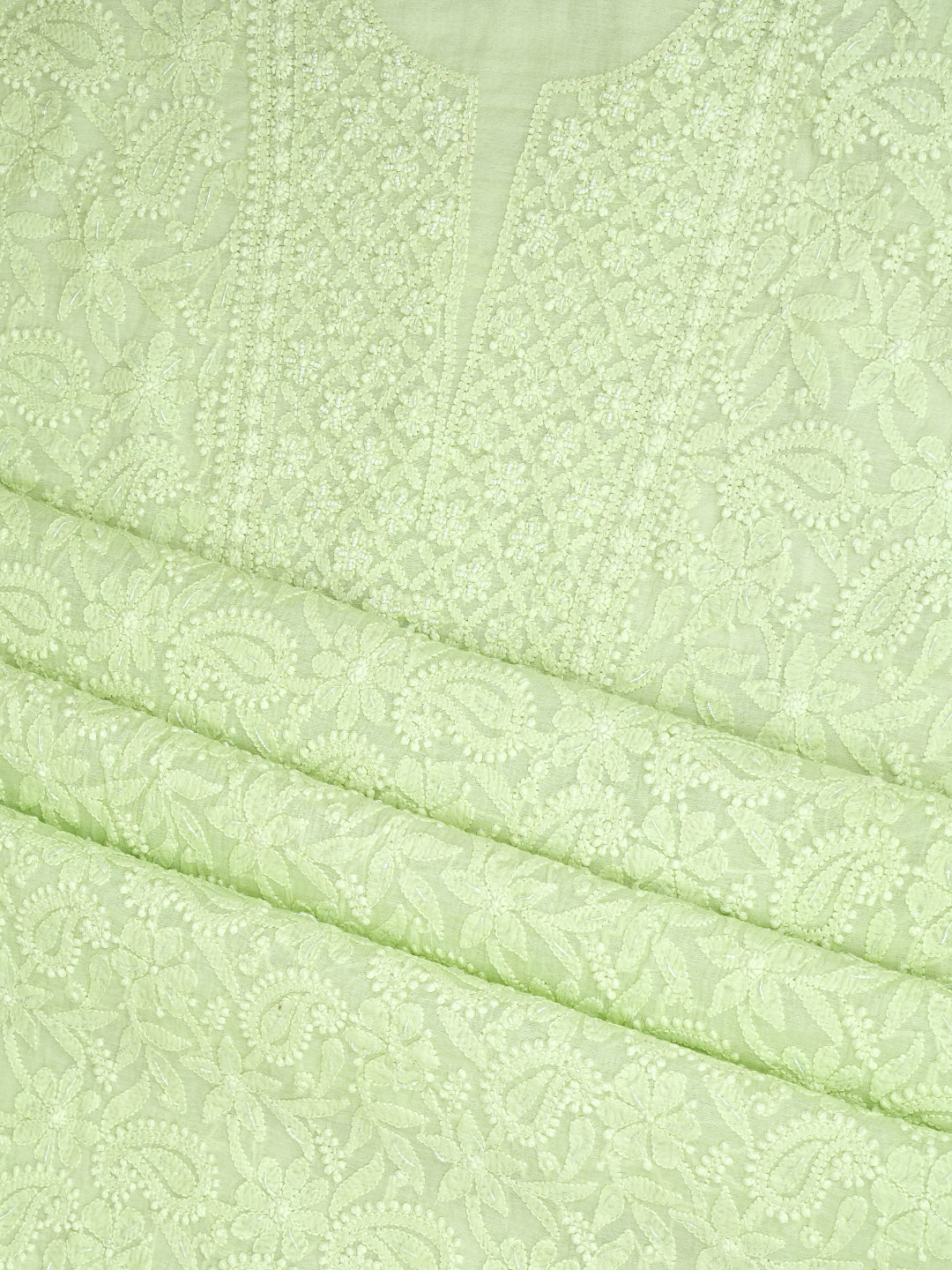 Ada Hand Embroidered Lime Green Chanderi Lucknowi Chikankari Unstitched Suite Set With Cutdana Work 01A1010818