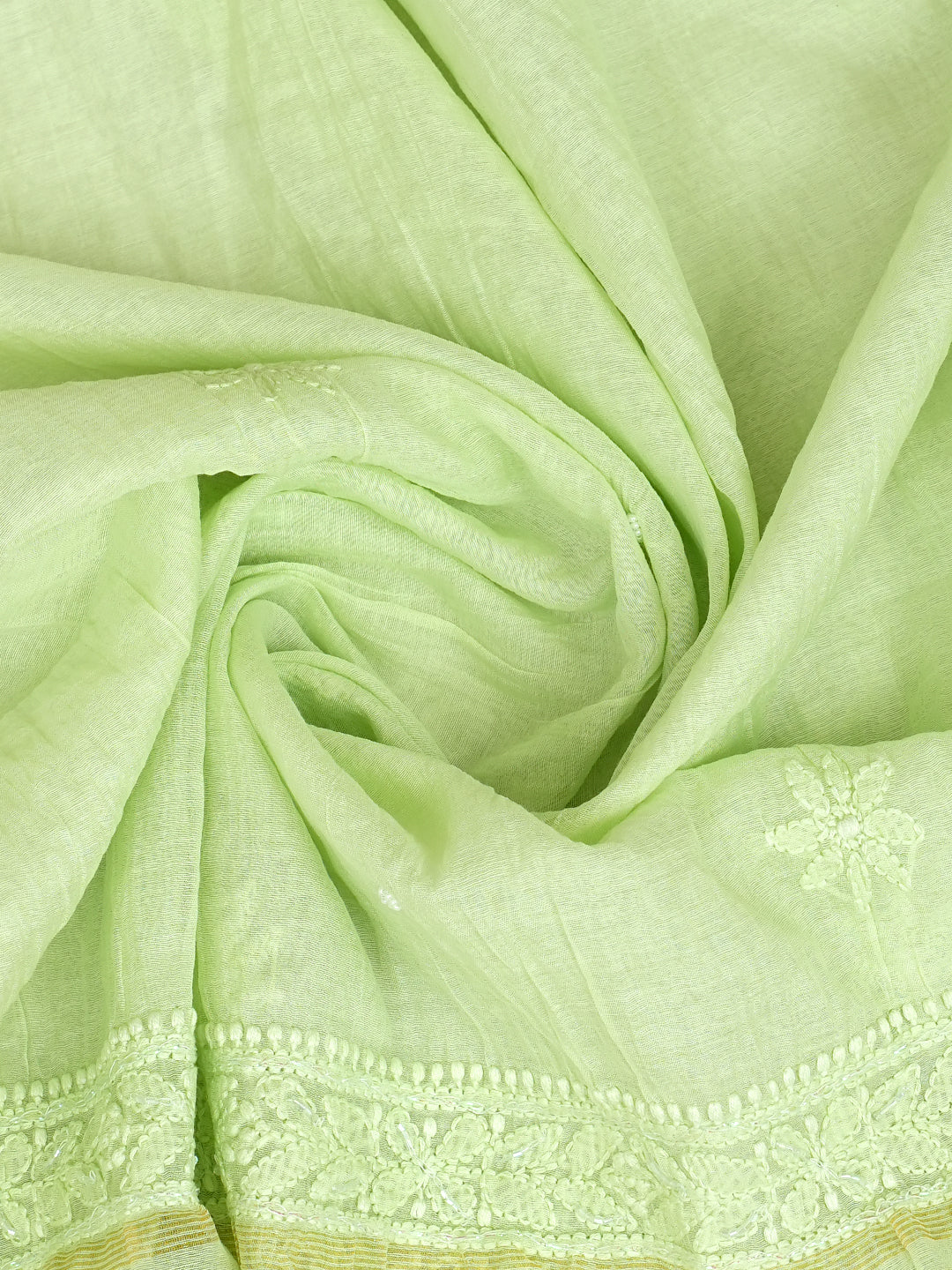 Ada Hand Embroidered Lime Green Chanderi Lucknowi Chikankari Unstitched Suite Set With Cutdana Work 01A1010818