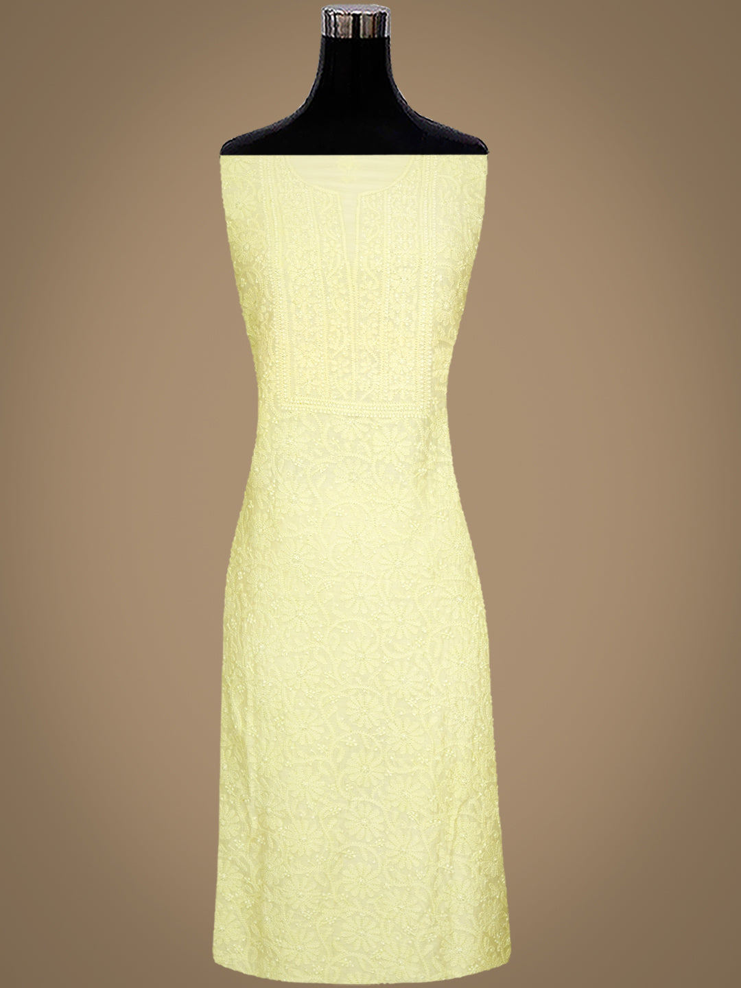 Ada Hand Embroidered Lime Green Chanderi Unstitched Lucknowi Chikankari Kurta Dupatta Set 01A962353