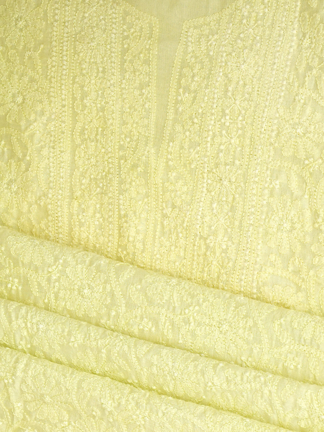 Ada Hand Embroidered Lime Green Chanderi Unstitched Lucknowi Chikankari Kurta Dupatta Set 01A962353