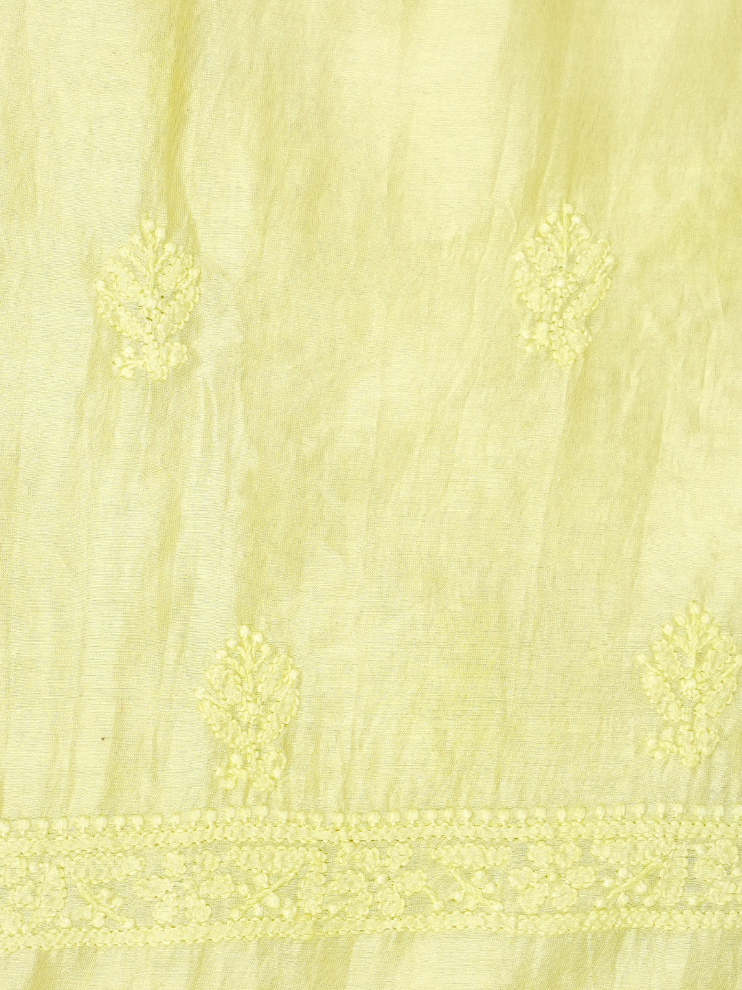 Ada Hand Embroidered Lime Green Chanderi Unstitched Lucknowi Chikankari Kurta Dupatta Set 01A962353