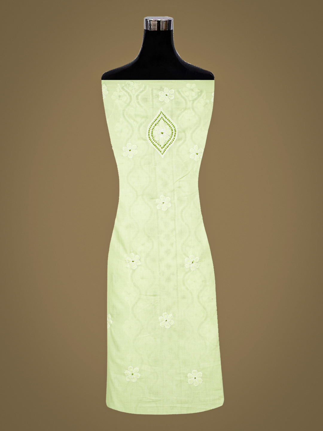 Ada Hand Embroidered Lime Green Cotton Lucknowi Chikankari Unstitched Kurta 01A735427