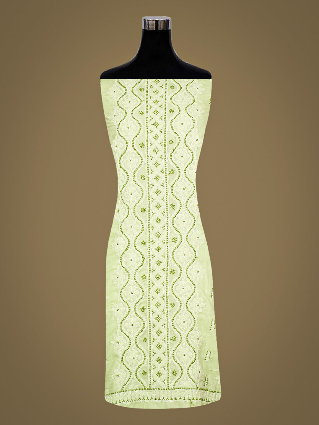Ada Hand Embroidered Lime Green Cotton Lucknowi Chikankari Unstitched Kurta 01A735427