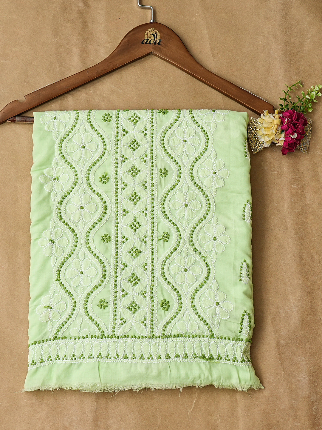 Ada Hand Embroidered Lime Green Cotton Lucknowi Chikankari Unstitched Kurta 01A735427