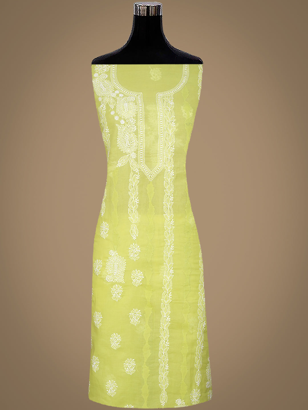 Ada Hand Embroidered Lime Green Cotton Lucknowi Chikankari Unstitched Suit Piece 01A981821